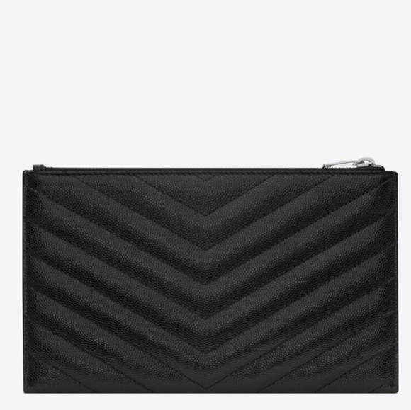 BRAND NEW! YSL CASSANDRE SAINT LAURENT MATELASSÉ ZIPPED POUCH IN GRAIN DE POUDRE - Picture 8 of 16